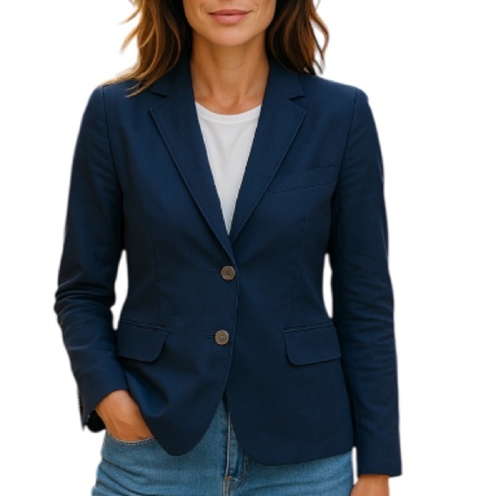 J. CREW Schoolboy Blazer Navy Blue Fitted Lined  Single Breast Preppy Size 0
